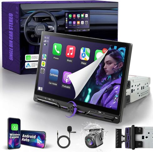 【SOOEMAKA】 Single Din Touchscreen Radio with Wireless Apple Carplay&Android Auto,10 inch QLED car Stereo with Fast Charge(QC/PD 3.0),AHD Reversing,DSP,Siri and Android Voice Control,SWC,EQ (Knob) in Kuwait