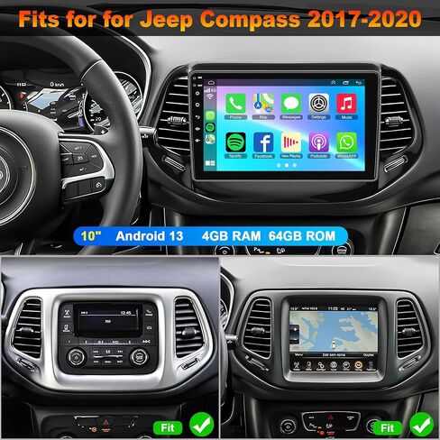 4G+64G Bluetooth Car Radio for Jeep Compass 2017-2020, 10 inch in Kuwait