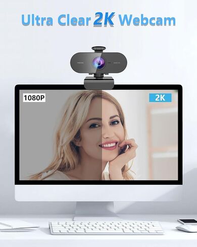 2K Webcam for PC Mac Laptop with Microphone,Full HD Web Cam for Streaming with Privacy Cover Sliders,USB C Web Camera for Desktop Computer Monitor,External Small Best Webcam For Microsoft Teams Gaming in Kuwait