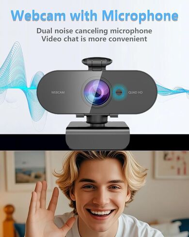 2K Webcam for PC Mac Laptop with Microphone,Full HD Web Cam for Streaming with Privacy Cover Sliders,USB C Web Camera for Desktop Computer Monitor,External Small Best Webcam For Microsoft Teams Gaming in Kuwait