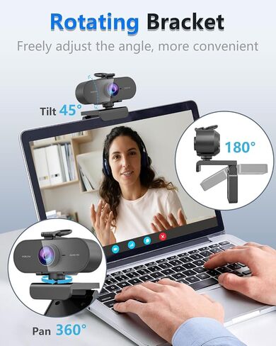 2K Webcam for PC Mac Laptop with Microphone,Full HD Web Cam for Streaming with Privacy Cover Sliders,USB C Web Camera for Desktop Computer Monitor,External Small Best Webcam For Microsoft Teams Gaming in Kuwait