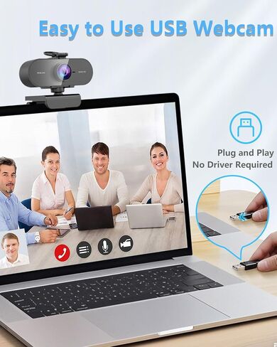 2K Webcam for PC Mac Laptop with Microphone,Full HD Web Cam for Streaming with Privacy Cover Sliders,USB C Web Camera for Desktop Computer Monitor,External Small Best Webcam For Microsoft Teams Gaming in Kuwait