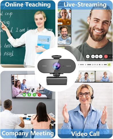 2K Webcam for PC Mac Laptop with Microphone,Full HD Web Cam for Streaming with Privacy Cover Sliders,USB C Web Camera for Desktop Computer Monitor,External Small Best Webcam For Microsoft Teams Gaming in Kuwait