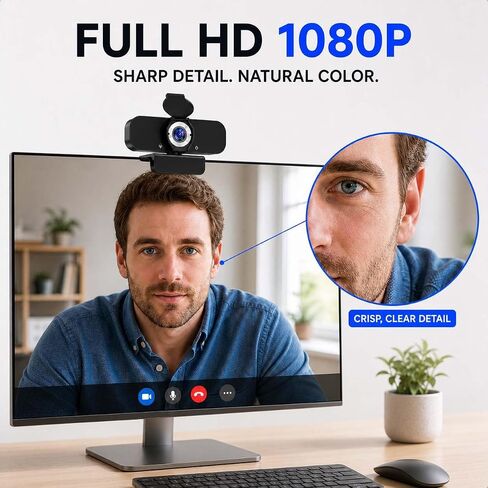 1080P Webcam for PC with Microphone, Privacy Cover & Tripod in Kuwait