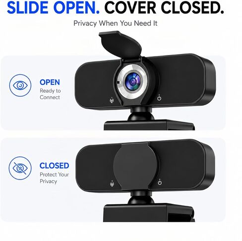 1080P Webcam for PC with Microphone, Privacy Cover & Tripod in Kuwait