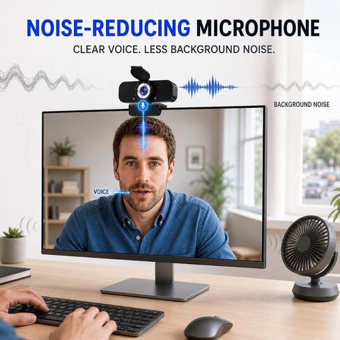 1080P Webcam for PC with Microphone, Privacy Cover & Tripod in Kuwait