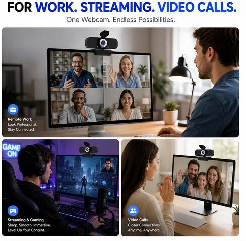 1080P Webcam for PC with Microphone, Privacy Cover & Tripod in Kuwait