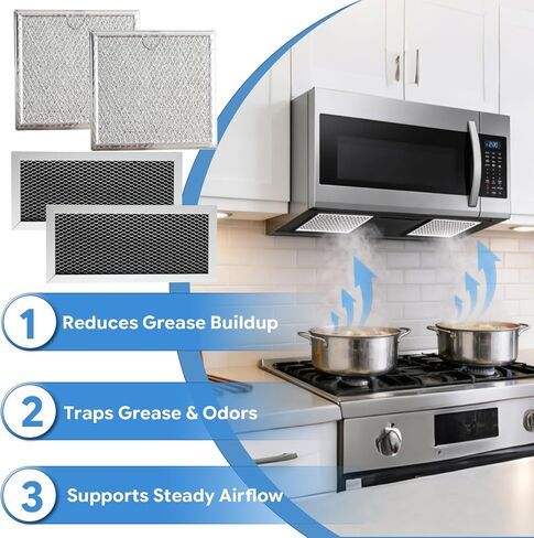 4PCS Microwave Charcoal Filter and Grease Filter Set Compatible with Samsung ME19R7041FS ME19R7041FS/AA ME19R7041FT ME19R7041FT/AA ME19R7041FB ME19R7041FB/AA in Kuwait