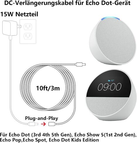 Alexa Extension Cable for Echo Dot, 18AWG – Compatible with Echo Dot (3rd/4th Gen), Echo Show 5, Echo Pop, Fire TV Cube, Echo Spot in Kuwait