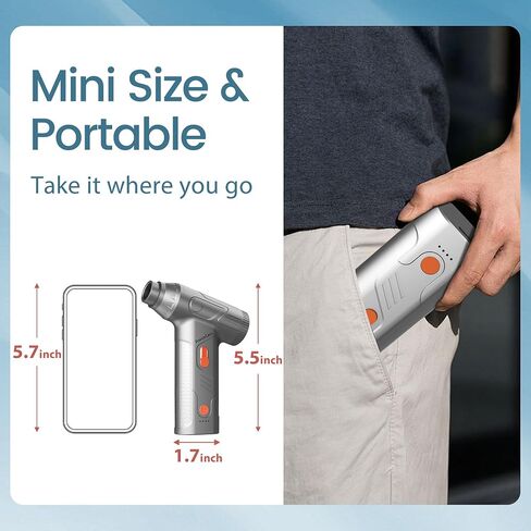 Mini Compressed Air Duster - 160000RPM Electric Air Duster, Stepless Speed Tiny Rechargeable Cordless Air Blower for Electric Devices Cleaning Replaces Compressed Air Cans, Sliver in Kuwait