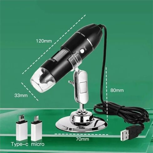 Microscope, Digital Microscope Camera 3in1 C Type USB Portable Electron 500X/1000X/1600X,for Homeschool Lab(1600X) in Kuwait