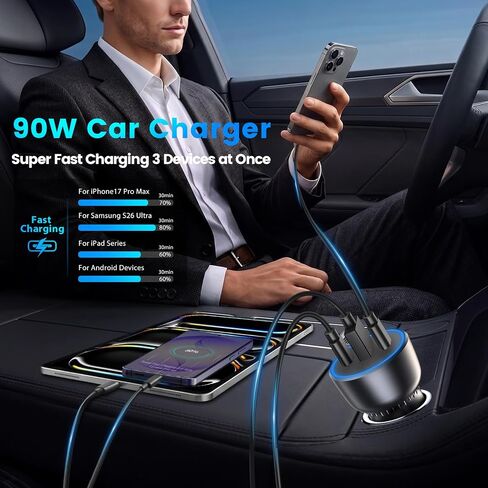2-Pack 90W USB C Car Charger Multi Ports Adapter Fast Charging for iPhone in Saudi Arabia