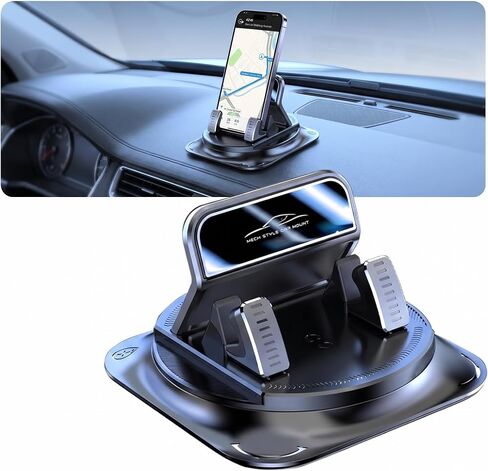 Car Dashboard Phone Holder, 360-degrees Rotating Non-Slip Navigation Mount, Auto-Locking Portable Stand with Self-Adhesive, Universal Wider Bracket for Most Size Smartphones (Black) in Kuwait
