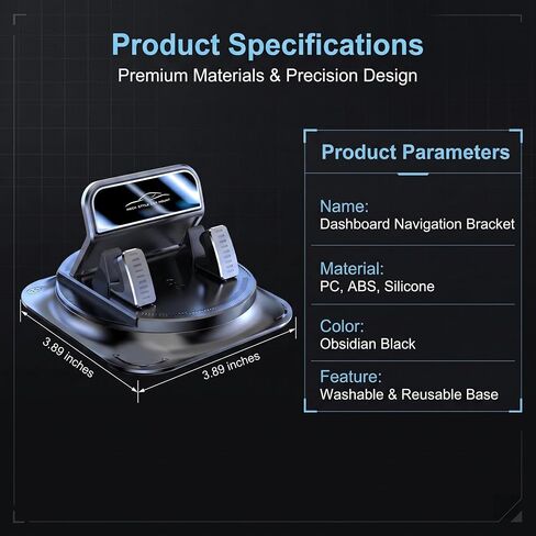 Car Dashboard Phone Holder, 360-degrees Rotating Non-Slip Navigation Mount, Auto-Locking Portable Stand with Self-Adhesive, Universal Wider Bracket for Most Size Smartphones (Black) in Kuwait