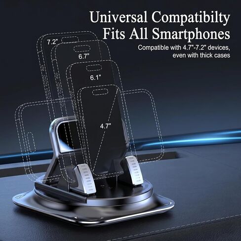 Car Dashboard Phone Holder, 360-degrees Rotating Non-Slip Navigation Mount, Auto-Locking Portable Stand with Self-Adhesive, Universal Wider Bracket for Most Size Smartphones (Black) in Kuwait