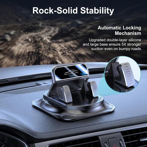 Car Dashboard Phone Holder, 360-degrees Rotating Non-Slip Navigation Mount, Auto-Locking Portable Stand with Self-Adhesive, Universal Wider Bracket for Most Size Smartphones (Black) in Kuwait