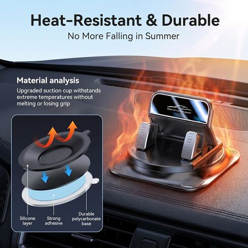 Car Dashboard Phone Holder, 360-degrees Rotating Non-Slip Navigation Mount, Auto-Locking Portable Stand with Self-Adhesive, Universal Wider Bracket for Most Size Smartphones (Black) in Kuwait