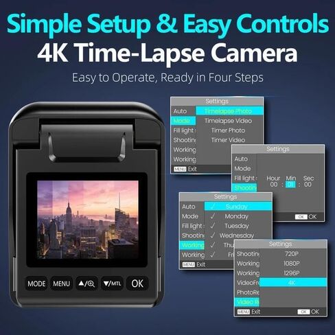 Dsoon Time Lapse Camera WiFi, 4K Outdoor Timelapse Camera with App, Solar Ready, IP66 Waterproof, 110° Wide Angle, Long Battery Life, 32GB Card, for Construction, Building & Renovation Monitoring in Kuwait