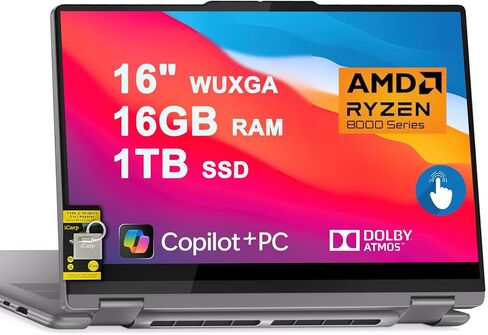 Lenovo Yoga 7 2-in-1 Laptop 16" WUXGA IPS Touch AMD 8-core Ryzen 7 8840HS (>i7-12700H) 16GB RAM 1TB SSD for Creator Designer Business Professional Win11 ICP Hub PC in Kuwait