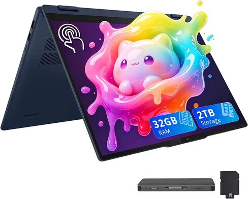 Lenovo Flex IdeaPad 5i 2-in-1 16" WUXGA Touch Laptop, Intel Ultra 7 255U, 32GB LPDDR5X, 2TB Storage(1TB SSD+1TB Docking Station Set), Intel Graphics, Backlit Keyboard, Stylus Pen, Win 11, Blue in Kuwait