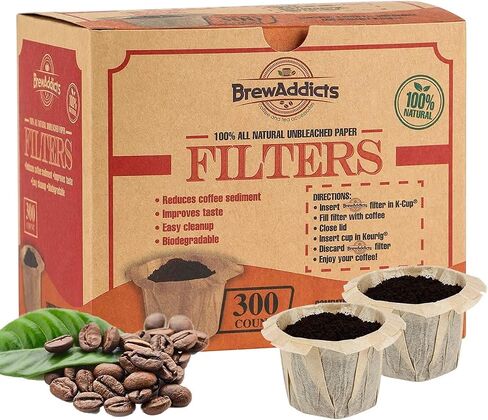 300 Paper Coffee Single-Use Filters, Brown, All-Natural & Unbleached for Keurig Brewers and Compatible with K-Cup Pods 1.0 & 2.0 Models, Disposable filters in Kuwait