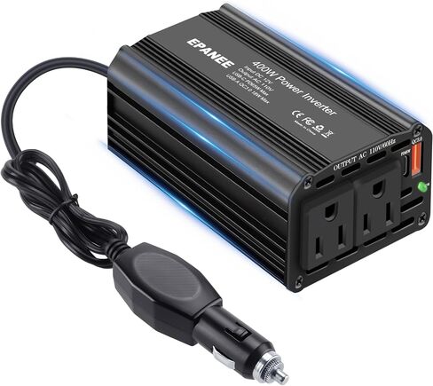 400W Power Inverter 12V DC to 110V AC, Car Charger Plug in Adapter Outlet with PD 65W USB-C&QC 18W Port, Portable Power Converters for Laptop Vehicles Camping Road Trip Essentials Adults-Black in Kuwait