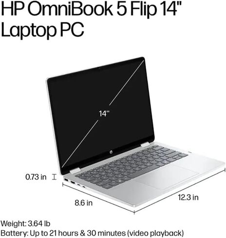 HP OmniBook 5 Flip (Next Gen Envy x360) 2-in-1 Touchscreen AI PC Laptop (14" FHD+, Intel 10-Core 7 150U (> i7 1355U), 16GB DDR5, 512GB SSD) for Designer, IST Hub, 5MP IR Webcam, Win 11 Home in Kuwait