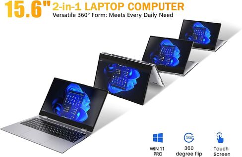 15.6 Inch 2 in 1 Touchscreen Laptop, AMD A9-9400 Notebook Computer with 8GB RAM 256GB SSD, FHD IPS Display, Win11, Dual Band WiFi, USB-C, HDMI, Lightweight Laptop for Home Office in Kuwait