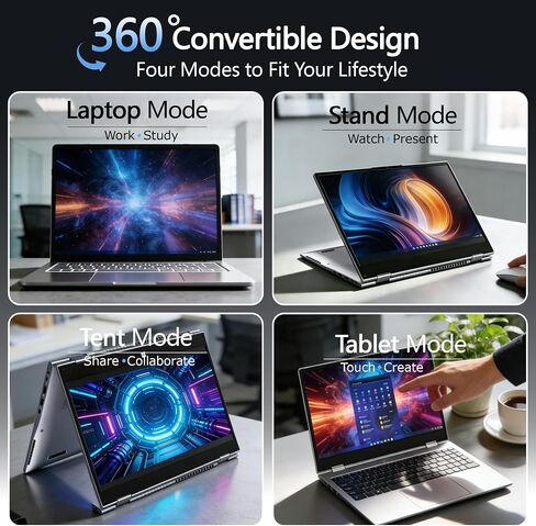15.6 Inch 2 in 1 Touchscreen Laptop, AMD A9-9400 Notebook Computer with 8GB RAM 256GB SSD, FHD IPS Display, Win11, Dual Band WiFi, USB-C, HDMI, Lightweight Laptop for Home Office in Kuwait