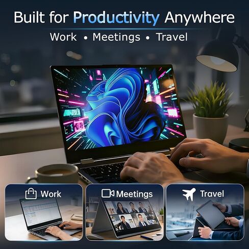 15.6 Inch 2 in 1 Touchscreen Laptop, AMD A9-9400 Notebook Computer with 8GB RAM 256GB SSD, FHD IPS Display, Win11, Dual Band WiFi, USB-C, HDMI, Lightweight Laptop for Home Office in Kuwait