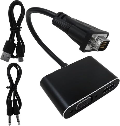 VGA to HDMI + VGA Adapter with Audio and USB Cables for Computers, Laptops, Monitors, Projectors, HDTVs, Support Dual Monitors, Support Full 1080P HD Video in Kuwait
