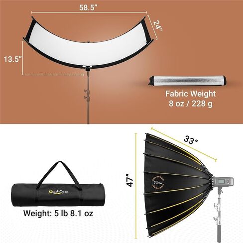 Glow EZ Lock 48" Deep Parabolic Quick Softbox, 16-Sided Parabolic Softbox Opens Up and Closes Down 'Umbrella' Style, this Bowens Mount Softbox with Quick Speedring Swap is an Ideal Speedlight Soft box in Kuwait