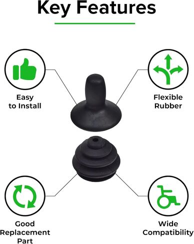 AlveyTech Joystick Knob & Rubber Boot for PG Drives Joystick Controllers VSI, VR2, GC, Remote Plus, & Q-Logic - Electric Mobility Power Chairs & Wheelchair Control, Universal Parts (2 Knobs & 2 Boots) in Kuwait
