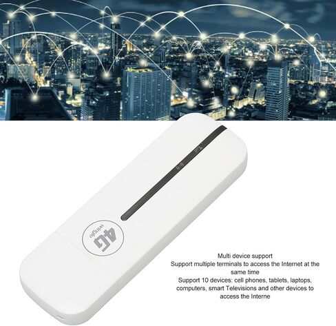 Bewinner 4G USB WiFi Modem Plug and Play, High Speed Mini Pocket USB WiFi Router for Car Outdoor Use, Supports Up to 10 Devices, Micro SIM Card, Secure WPAWPA2 Encryption, White in Kuwait