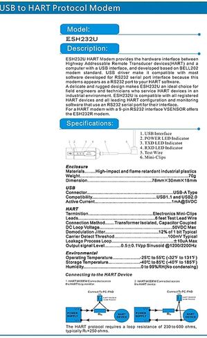 USB Hart Modem ESH232U USB to Hart Protocol Modem Hart Communicator 475 375Transmitter Convertor with Built-in Loop Resistor in Kuwait