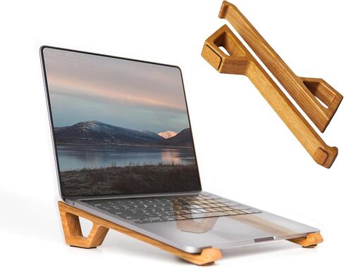 MAKETY Wooden Laptop Stand for Desk, Portable 2-Piece Computer Riser, Solid Oak Wood in Kuwait
