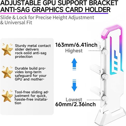 GPU Support Bracket, GSCOLER Universal Graphics Card Support, 60-163mm Adjustable Anti Sag GPU Stand for Universal Video Cards, 16.8M RGB Modes GPU Brace with Magnet & Non-Slip Base for Heavy-Duty GPU in Kuwait