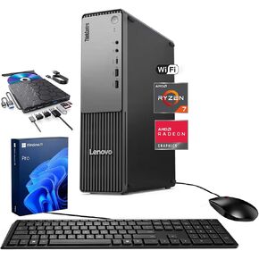 Lenovo ThinkCentre Neo 55s SFF Business AI Desktop, AMD Ryzen 7 250 up to 5.10 GHz, 32GB DDR5, 1TB SSD, Support 2-Monitor 4K, DP, HDMI, Wired KB & Mouse, Wi-Fi, Windows 11 Pro, External DVD Bundle in Kuwait