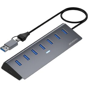 ACHORO USB Hub 3.0, 7-Port Expander with USB C Adapter, Aluminum Alloy for MacBook Pro, iMac, PC and Desktop in Kuwait
