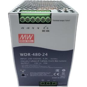 WDR-480-24 480W 24V 20A Heavy Duty DIN Rail Power Supply - Reliable Performance in Remote & Unstable Power Environments - 92% Efficiency, Wide Input Range 180-550VAC in Saudi Arabia