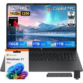 HP OmniBook 3 16" 2K AI Laptop, Snapdragon X X1-26-100, 16GB LPDDR5X, 2TB Storage (1TB SSD+1TB Docking Station), Qualcomm Adreno, Backlit Keyboard, FHD IR Camera, Wi-Fi 6E, Win 11 Pro, Iron Gray in Kuwait
