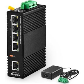 MokerLink 5 Port PoE Gigabit Industrial DIN-Rail Ethernet Switch, 14Gbps Switching Capacity, IP40 Rated Network Switch (-40 to 185°F), with UL Power Supply in Kuwait