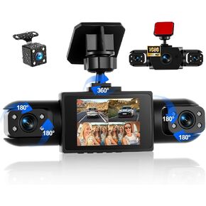 Dash Cam Front and Rear, 1080P Dash Camera for Cars, 4 Channel Car Camera Front Rear and Inside with Loop Recording, Night Vision Motion Detection in Kuwait