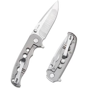 Men's Folding Pocket Knife – 3.4" Sandvik 14C28N Blade G10 Handle Ceramic Bearings Liner Lock Deep Pocket Clip – EDC Knife for Outdoor Hiking Survival Use in Kuwait