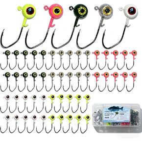 Crappie Jig Heads Kit, 45/50-Pack, 1/32oz, 1/16oz, 1/8oz, 5 Colors Fishing Jigs for Bass, Walleye, Panfish Freshwater Fishing in Kuwait