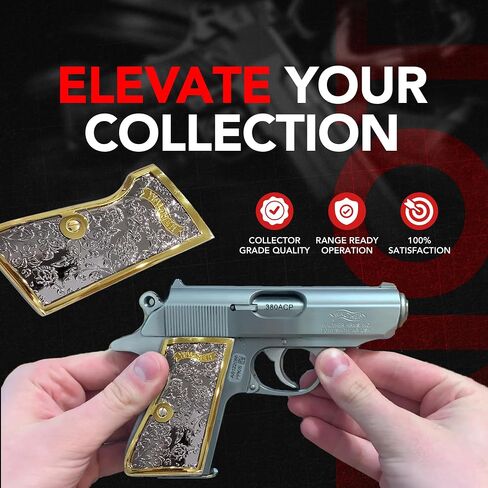Custom Metal Grips for Walther PPK & PPK-S, Scroll Engraved Grip Panels with Polished Nickel Gold Finish, Precision Machined Metal Design, Collector-Grade Aesthetic, Matching Screw Included in Kuwait