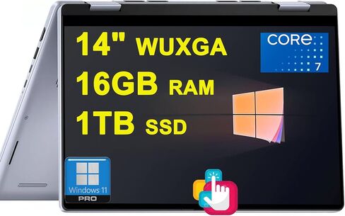 Dell Inspiron 14 7440 2-in-1 Laptop 14" WUXGA Anti-Glare Touchscreen Intel 10-core Core 7 150U (Beats i7-1355U) 16GB DDR5 1TB SSD Backlit FHD Camera ExpressCharge MaxxAudio Pro Win11Pro in Kuwait
