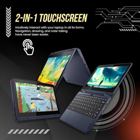 Lenovo 100w 2-in-1 Laptop (11.6", Intel Pentium N6000, 8GB RAM, 512GB SSD) Ruggedized & Water Resistant for Student & School, Webcam, Wi-Fi, IST Pen, Win 11 Home, Blue in Kuwait