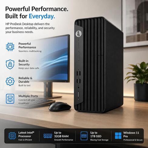 HP ProDesk G7 SFF Desktop Computer, Intel Processor, Dual 4K Display Support| 16GB RAM, 1TB SSD| WiFi| Bluetooth| HDMI, USB, RJ-45| Windows 11 Pro| Wired Keyboard & Mouse| Business & Personal Use in Kuwait