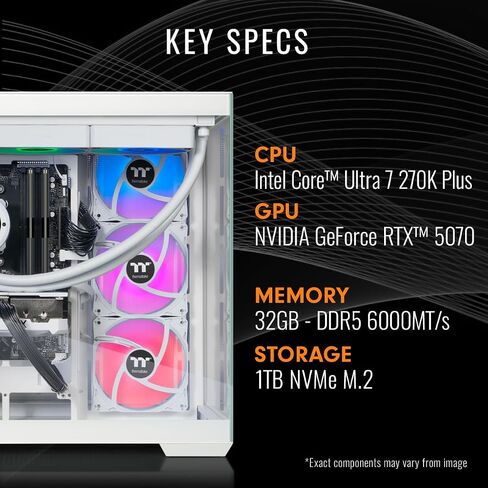 Thermaltake LCGS View u2770S-380 Gaming Desktop (Intel® Core™ Ultra 7 270K Plus, NVIDIA® GeForce RTX™ 5070, 32GB DDR5 6000MT/s Memory, 1TB NVMe M.2, 850W PSU, WiFi, Windows 11) V38S-B860-570-LCS in Kuwait